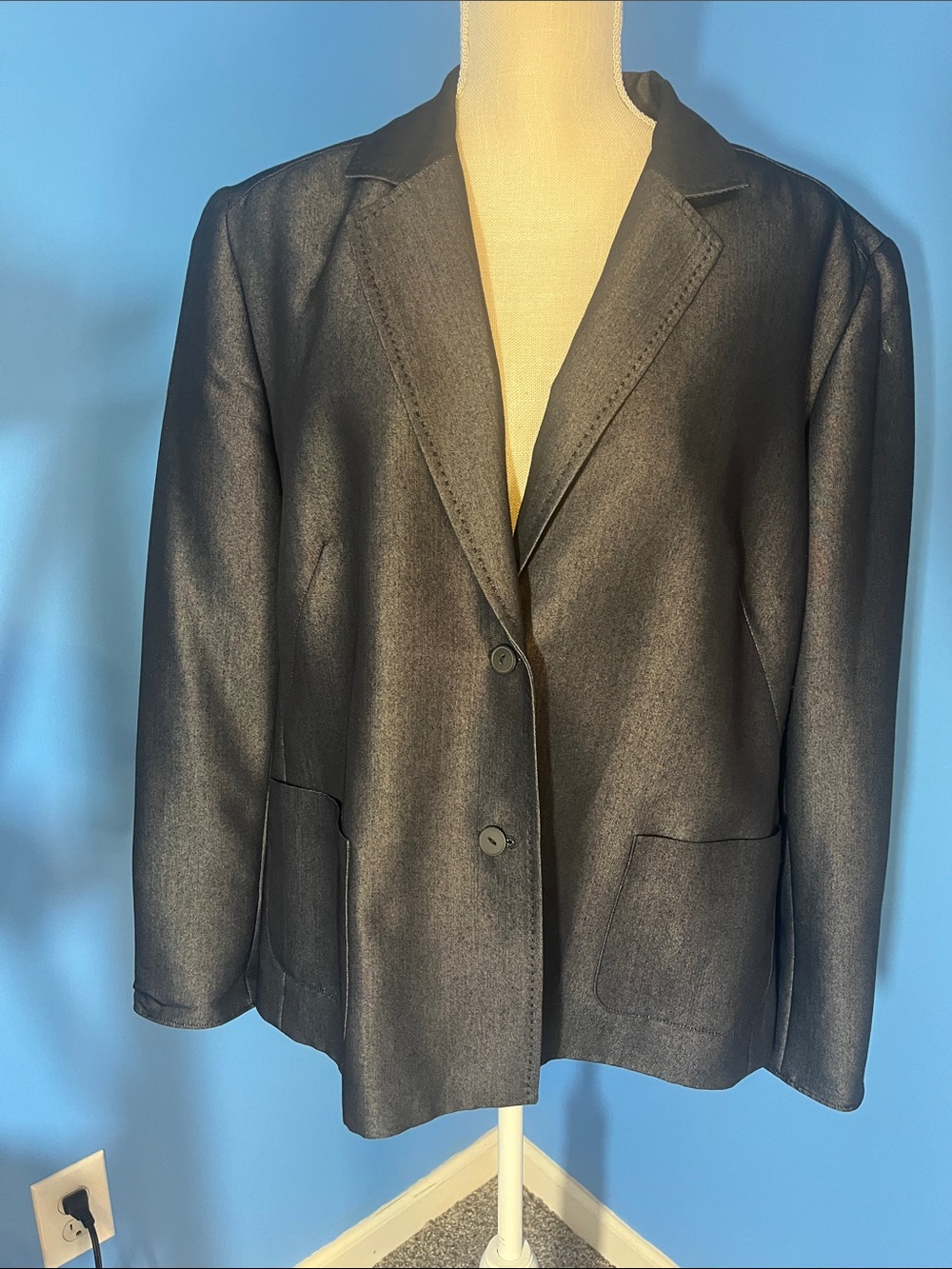 Women's Dark Denim Colored Single Breasted Blazer Jacket, Size 18W
